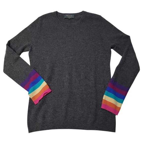 Wyse London Cashmere Sweater Grey Rainbow Cuff Size 2 US 6 - Picture 1 of 12